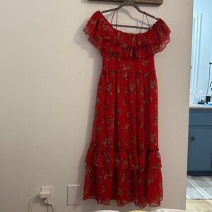 Zara Red Floral Ruffle Dress